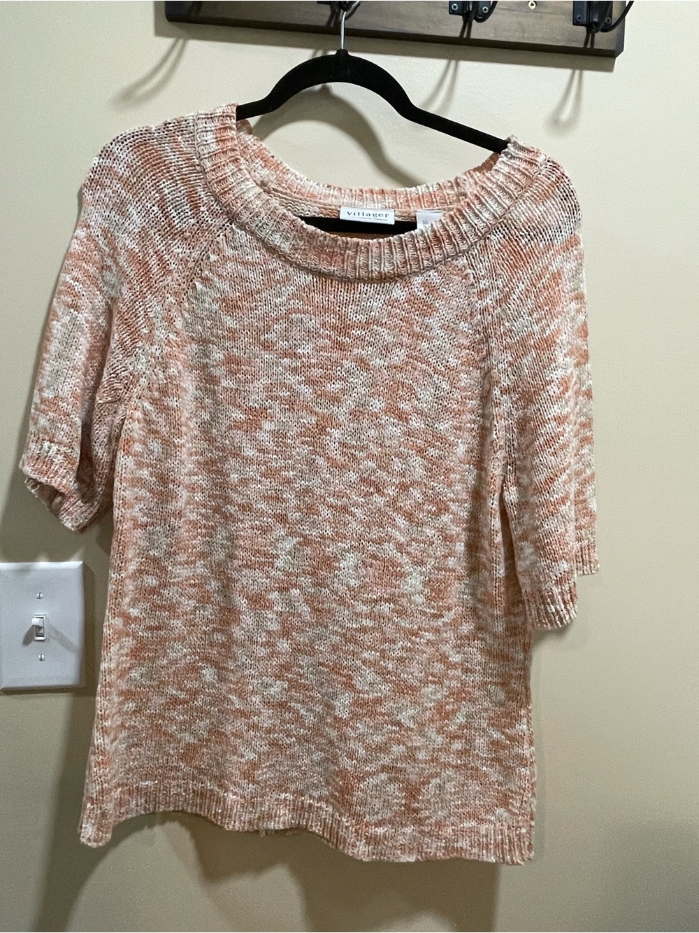Liz Claiborne Peach & Cream Marled Short-Sleeve Crew Sweater
